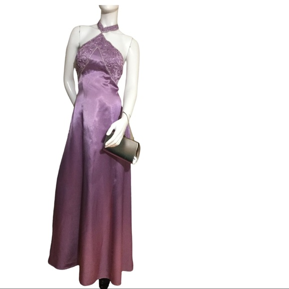 Gorgeous Designer Purple Beaded Embroidered Open Back Any Occasion Gown - Picture 3 of 11